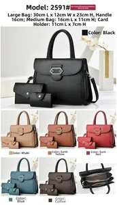 Detailed set of 3-piece PU leather tote bags featuring litchi texture and metal buckle