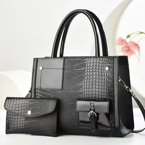 Women Fashion Crocodile Pattern Tote Handbag Set Large Capacity PU Leather Shoulder Crossbody Bag With Clutch Wallet