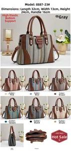 Detailed view of women's woven plaid tote bag with dimensions 32x13x24cm and side view
