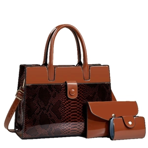 Minimalist 3-piece burgundy handbag set with snakeskin texture and crossbody strap