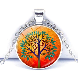 Collier arbre de vie en argent avec pierre en verre coloré et chaîne à maillons fins
