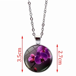 Collier avec pendentif orchidée violette en verre de 2,7 cm de diamètre pour femmes