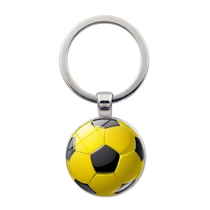 Soccer Football Keychain Glass Dome Metal Keyring Zinc Alloy Sports Theme Pendant Souvenir Gift For Men Boys Fans