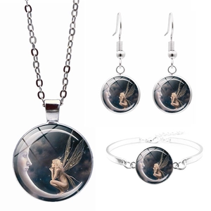 Moon Fairy Glass Cabochon Jewelry Necklace Hook Earrings Bracelet Fantasy Angel Celestial Women Alloy Accessories