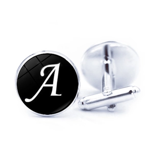 Alphabet Initial Letter Cufflinks Alloy Glass Domed Business Formal Shirt Accessories For Men
