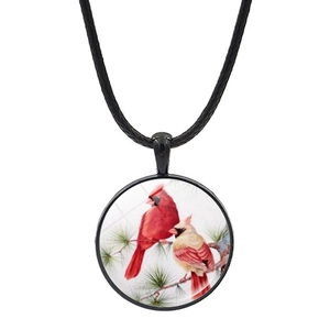 Collier avec pendentif cardinal rouge, cordon noir et breloque ronde en verre d'art
