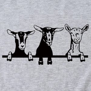 T-shirt da donna grigio melange con stampa grafica di capre in stile minimalista nero