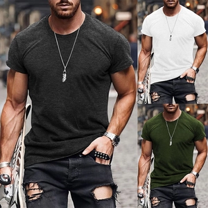 Three-color crew neck cotton t-shirt detail in dark grey, white, and military green