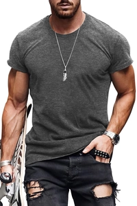 Detail of grey slim-fit cotton t-shirt for men paired with a skateboard and watch