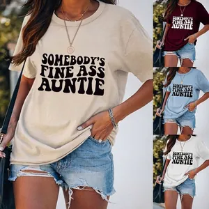 T-Shirt Femme Mélange Coton Col Rond Manches Courtes Coupe Ample Imprimé Quelqu'un Est Une Belle Tante Streetwear Casual Retro
