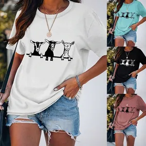 Maglietta da Donna Casual in Misto Cotone con Stampa Grafica Umoristica Capre Girocollo Manica Corta Top Largo