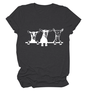 T-shirt ampia grigio antracite a girocollo con stampa grafica di capra bianca giocosa