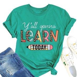 T-shirt vert paon à plat avec motif graphique léopard et slogan imprimé tendance
