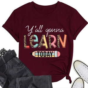 T-shirt enseignant à plat avec texte léopard et détail élégant de nœud latéral