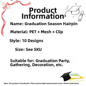 Detail specifications of graduation hair clips made of PET and mesh with ten unique styles