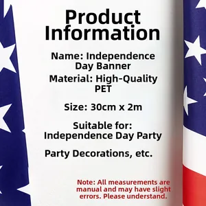 Detail of USA Independence Day PET banner, red white and blue fringe with stars, 30cmx2m