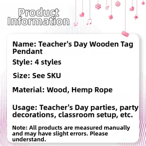 Detailed view of four wooden Teachers' Day heart plaques with hanging ropes and school decor