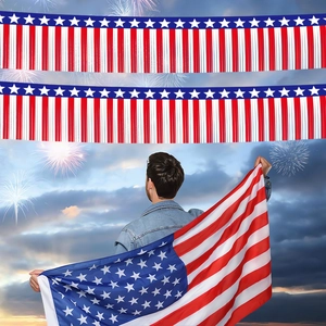 Independence Day Foil Fringe Curtain Banner Red White Blue Star Stripe Patriotic Tassel Garland Party Decoration Backdrop
