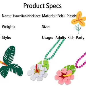 Hawaiian tropical party necklace with colorful felt flowers and beads decoration