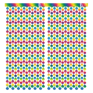 Rainbow gradient rainbow curtain with smiley face fringe for birthday party decorations