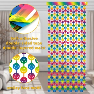 2m rainbow gradient fringe curtain with smiley face motifs for party backdrop decor