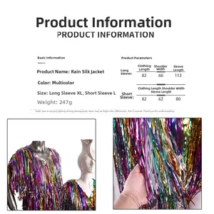 Detailed size chart for macaron colorful fringe jacket including measurements for party costume