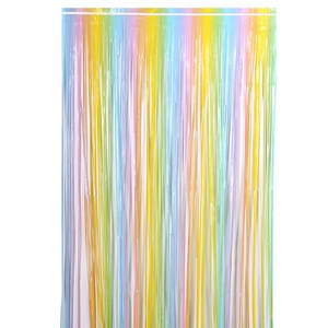 Rainbow tinsel fringe curtain for party backdrops with metallic gradient foil strips