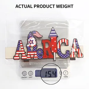 Wood America letter sign with gnome for USA Independence Day party decor on scale