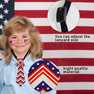 Close-up of adjustable lanyard strap and plastic buckle on patriotic striped kids tie