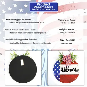 Front and back detail of 4th of July wooden welcome sign with patriotic stars and stripes