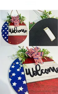Detail of LED battery box on the back of American flag wooden welcome door sign