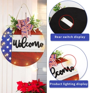 Patriotic USA Independence Day LED wooden welcome sign with flag pattern and stars