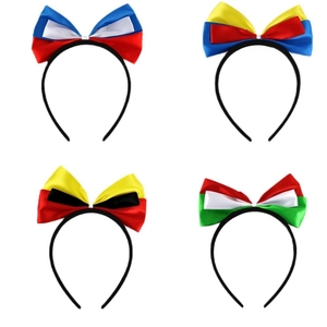 European Cup National Flag Color Bowknot Hairband Festive Party Satin Oversized Bow Headband For Football Fans Women Hair Hoop