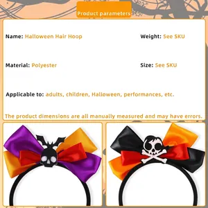 Halloween bows hair hoops featuring pumpkin skull and bat motifs for festive party costume decor