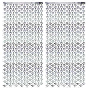 Two-piece silver diamond beaded curtain backdrop for birthday and wedding party decoration