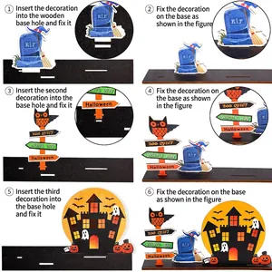 Halloween wooden tabletop decoration set with RIP tombstone and haunted castle signs