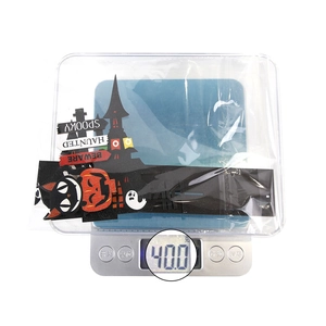 Close-up of Halloween wooden decorations featuring pumpkin and ghost theme weighing 40g