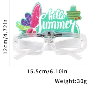 Detail of LED Hawaii party glasses with Hello Summer motif and size dimensions