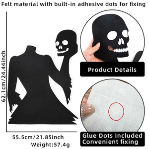 Sticker Halloween en feutre silhouette d'horreur avec crâne, décor 62,1x55,5cm