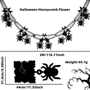 Detailed size specifications for 3-meter Halloween black spider honeycomb garland decor