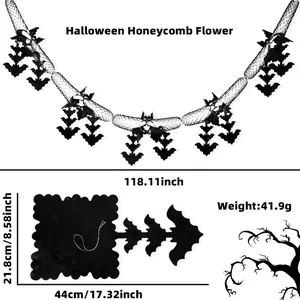 Detailed size specifications for a 3-meter black paper bat garland Halloween party decoration