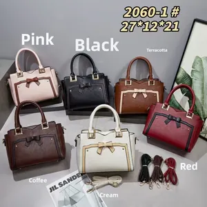 Litchi texture leather handbag set in six colors with decorative bow and dimensions