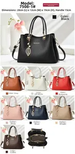 Detailed size chart and internal compartments of the elegant leather handbag