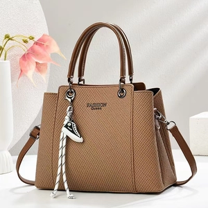Textured PU Leather Handbag Large Capacity Crossbody Bag With Sneaker Charm Elegant Retro Tote For Women Ladies Daily