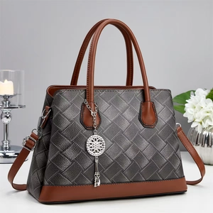 Women Handbag PU Leather Woven Texture Contrast Color Large Capacity Shoulder Crossbody Tote Fashion Elegant Bag