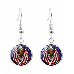 Eagle and American flag glass dome earrings with silver hooks for patriotic jewelry style