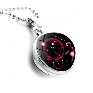 Scorpius constellation necklace with pink nebula glass ball pendant and silver bead chain
