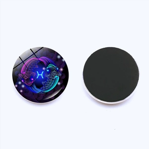 Pisces constellation glass fridge magnets with blue neon pattern and magnetic backing