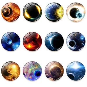 Galaxy Refrigerator Magnets Round Glass Universe Starry Sky Planet Space Decorative Whiteboard Fridge Magnets Home Decor