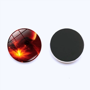 Detailed front and back views of galaxy nebula glass fridge magnets with black magnetic backing